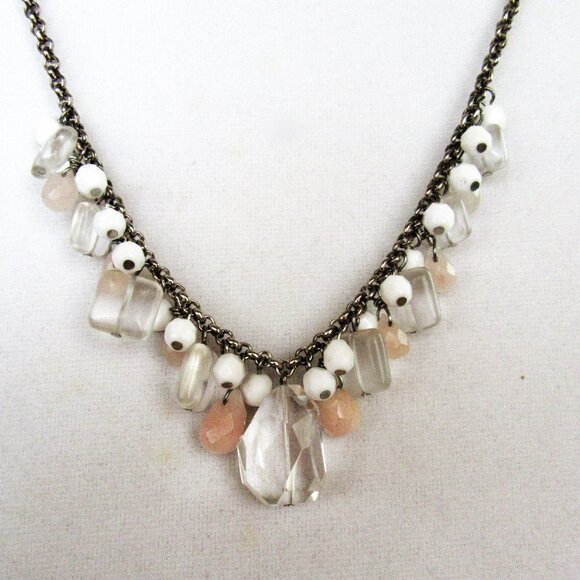 Cluster beaded necklace with white, clear & pink beads - Picture 1 of 5